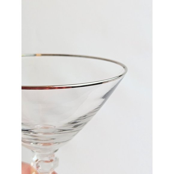 Vintage 1950s Clear Crystal Champagne Glass Platinum Trim MCM Bar Sherbet Glass - Picture 6 of 7